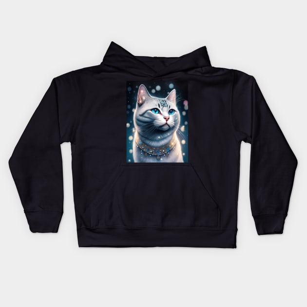 Magical Glowy White British Shorthair Kids Hoodie by Enchanted Reverie